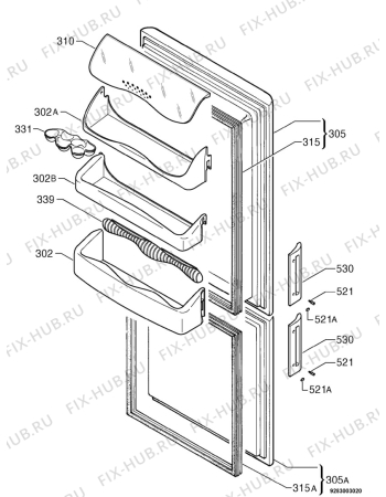 Взрыв-схема холодильника Zanussi ZK23/11EDR - Схема узла Door 003